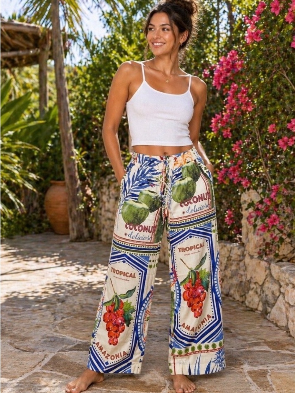 Rachel & Zoe Amazonia Coconut Linen Blend Drawstring Pants.